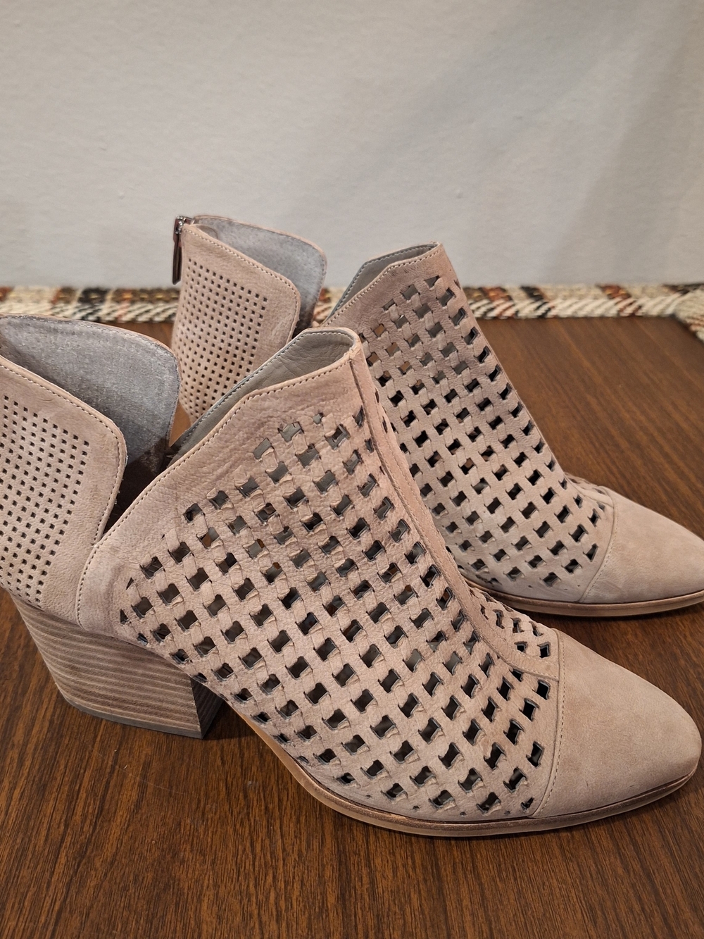 Vince Camuto Blush Suede Perforated Ankle Booties